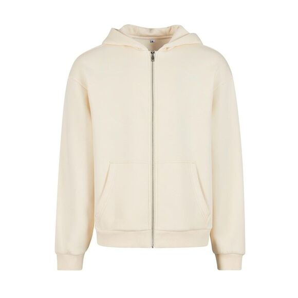 Build Your Brand Unisex Adult Fluffy Full Zip Hoodie / White Sand